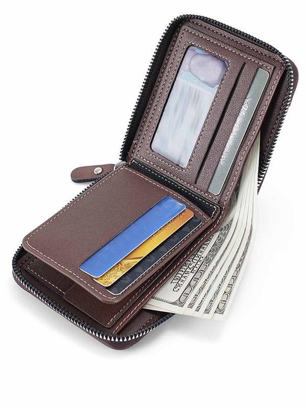 Men's Street Style Patchwork Zipper Small Wallet As Birthday Gift, Casual Trendy Wallet with Card Slots, Fashionable Wallet for Daily Use Summer 2024, Fall Outfits, Fall Freshness