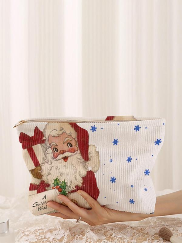 Christmas Style Santa Claus Pattern Makeup Bag, Casual Fashion Multi-functional Storage Bag, Travel Makeup Bag, Suitable for Women & All Kinds Of Occasions