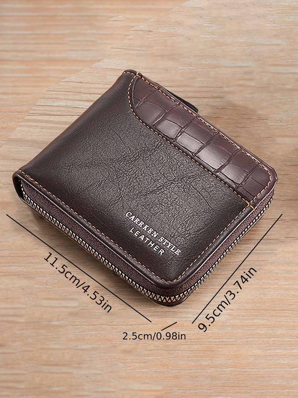 Men's Street Style Patchwork Zipper Small Wallet As Birthday Gift, Casual Trendy Wallet with Card Slots, Fashionable Wallet for Daily Use Summer 2024, Fall Outfits, Fall Freshness