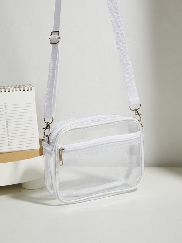 Casual Matching Transparent Crossbody Bags for Women, Summer 2024 Trendy Simple Pvc Zipper Shoulder Bag with Adjustable Strap, Female Simple Purse Square Bag for Travel, Vacation, Suitable for Gifts