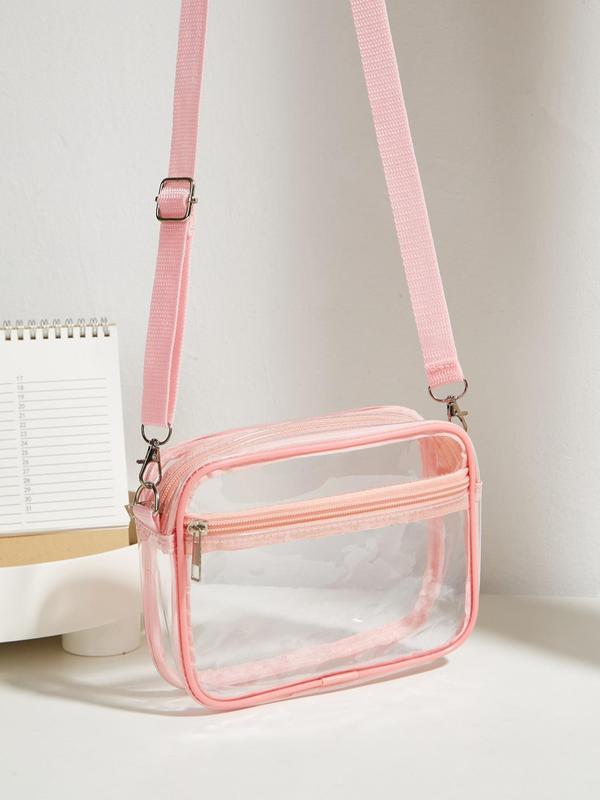 Casual Matching Transparent Crossbody Bags for Women, Summer 2024 Trendy Simple Pvc Zipper Shoulder Bag with Adjustable Strap, Female Simple Purse Square Bag for Travel, Vacation, Suitable for Gifts