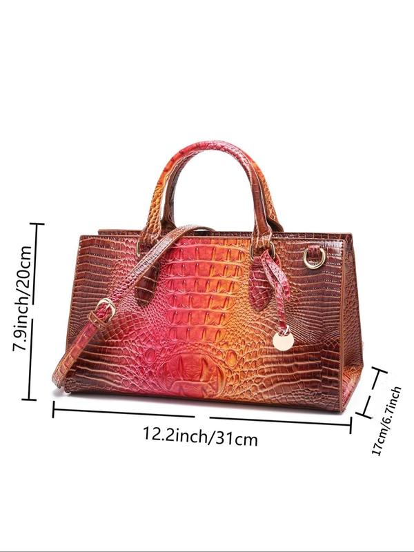 Women's Fashion Crocodile Embossed Handbag, Casual Versatile Zipper Shoulder Bag for Daily Used, Trendy High-quality Daily Commuting Bag, Girl Fashionable Bag