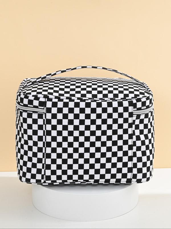 Checkerboard Pattern Makeup Bag, Summer Portable Large Capacity Cosmetic Storage Bag, Zipper Makeup Organizer Pouch, Versatile Storage Bag for Travel, Gym, Office, Bathroom