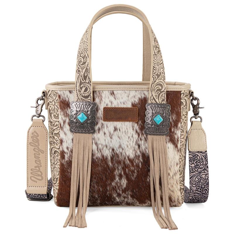 Wrangler Cowhide Top-Handle Tote Bag Western Tooling Handbag With Turquoise Stone Concho-Fall Fashion