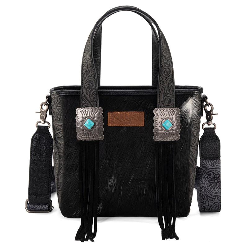 Wrangler Cowhide Top-Handle Tote Bag Western Tooling Handbag With Turquoise Stone Concho-Fall Fashion