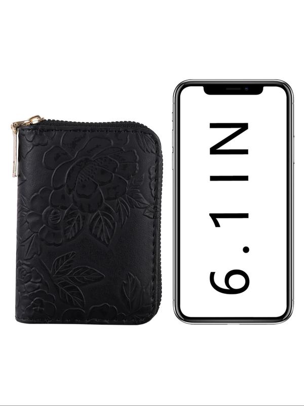 Women's Floral Embossed Zipper Short Wallet, 2024 New Style Large Capacity Multi Card Slot Card Bag, Portable Coin Purse for Daily Used