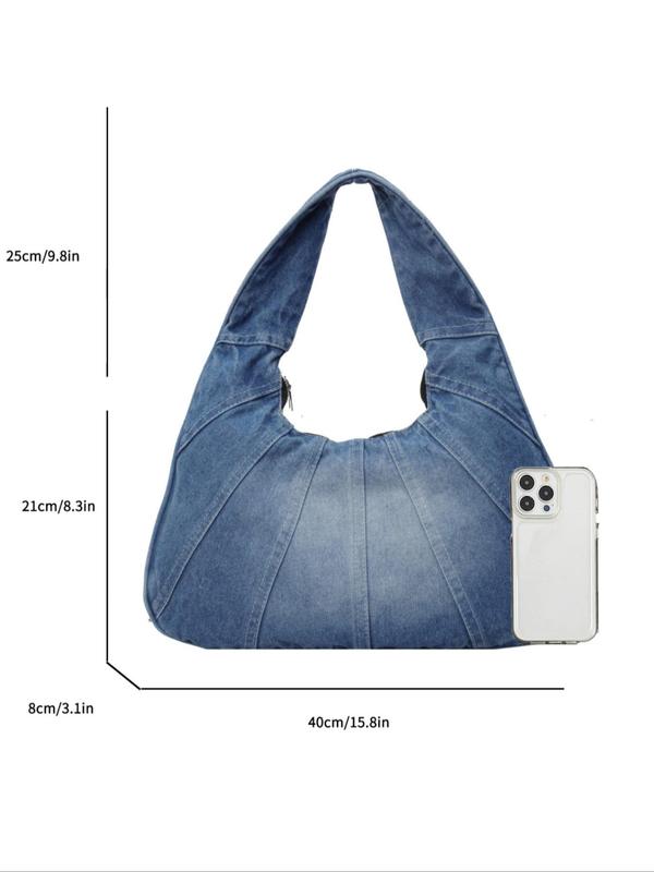 Women's Fashionable Denim Shoulder Bag, 2024 New Style Casual Versatile Zipper Shoulder Bag for Daily Used As Gifts, Trendy All-match Bag for Commute, Work, Travel, Fall Outfits, Fall Freshness