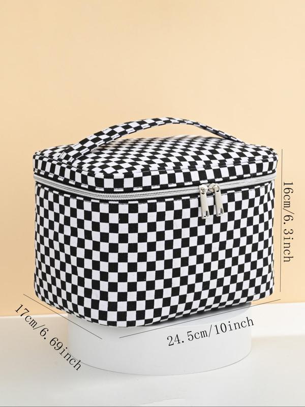 Checkerboard Pattern Makeup Bag, Summer Portable Large Capacity Cosmetic Storage Bag, Zipper Makeup Organizer Pouch, Versatile Storage Bag for Travel, Gym, Office, Bathroom