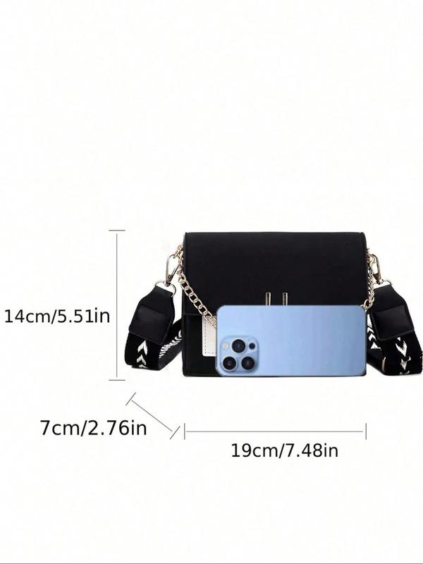 Women's Fashion Colorblock PU Leather Crossbody Bag, Casual Versatile Chain Decor Shoulder Bag for Daily Used, Trendy All-match Commuter Bag