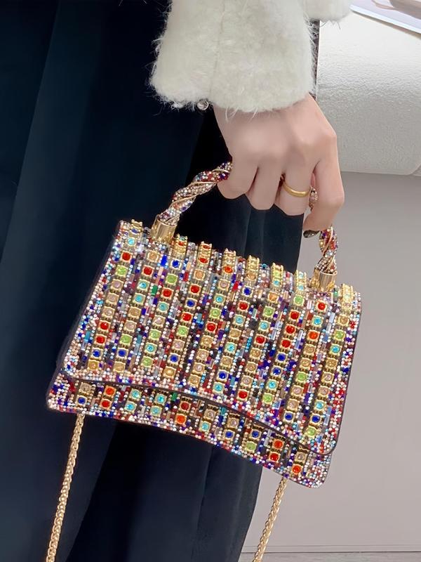 Women's Rhinestone Decorated Evening Bag, Fashionable Chain Strap Crossbody Bag for Party, Trendy All-match & Exquisite Bag for Birthday Gift