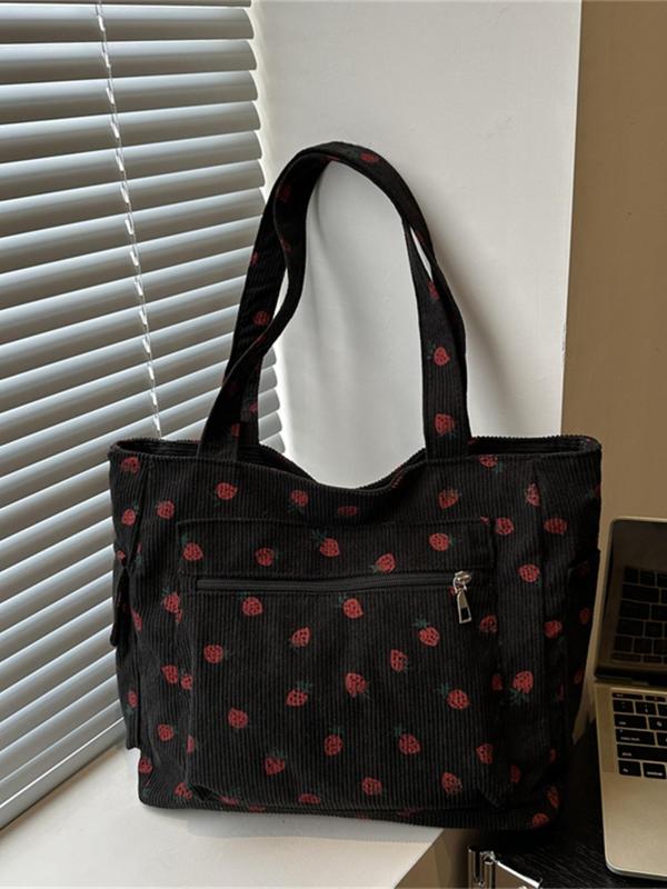 Women's Strawberry Pattern Tote Bag, Large Capacity Shoulder Bag, Casual Trendy Versatile High-quality Daily Commuting Bag, Girl Fashionable Shopping Bag