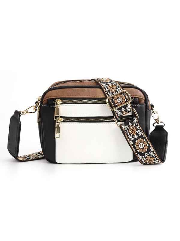 Women's Fashionable Embroidering Chain Decorated Crossbody Bag, Casual Versatile Shoulder Bag for Daily Used, Trendy All-match Commuter Bag