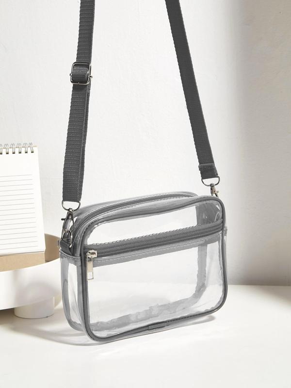 Casual Matching Transparent Crossbody Bags for Women, Summer 2024 Trendy Simple Pvc Zipper Shoulder Bag with Adjustable Strap, Female Simple Purse Square Bag for Travel, Vacation, Suitable for Gifts