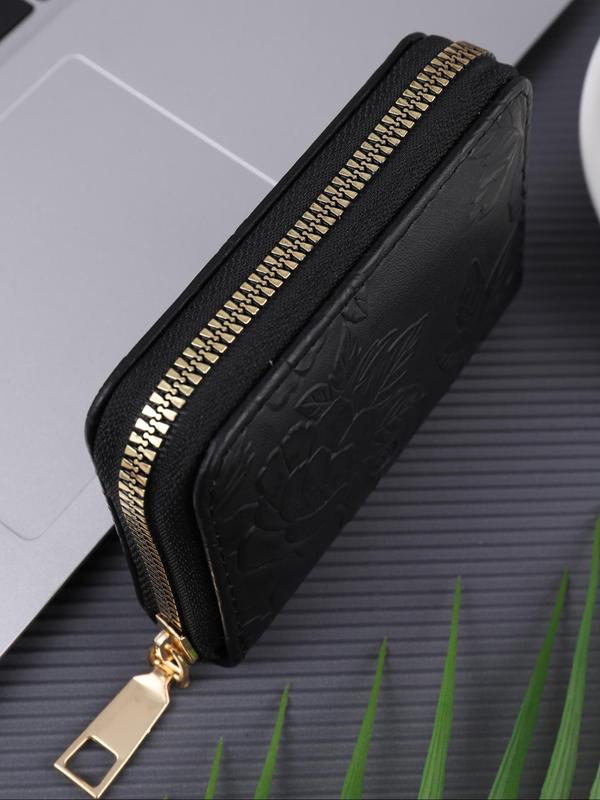 Women's Floral Embossed Zipper Short Wallet, 2024 New Style Large Capacity Multi Card Slot Card Bag, Portable Coin Purse for Daily Used