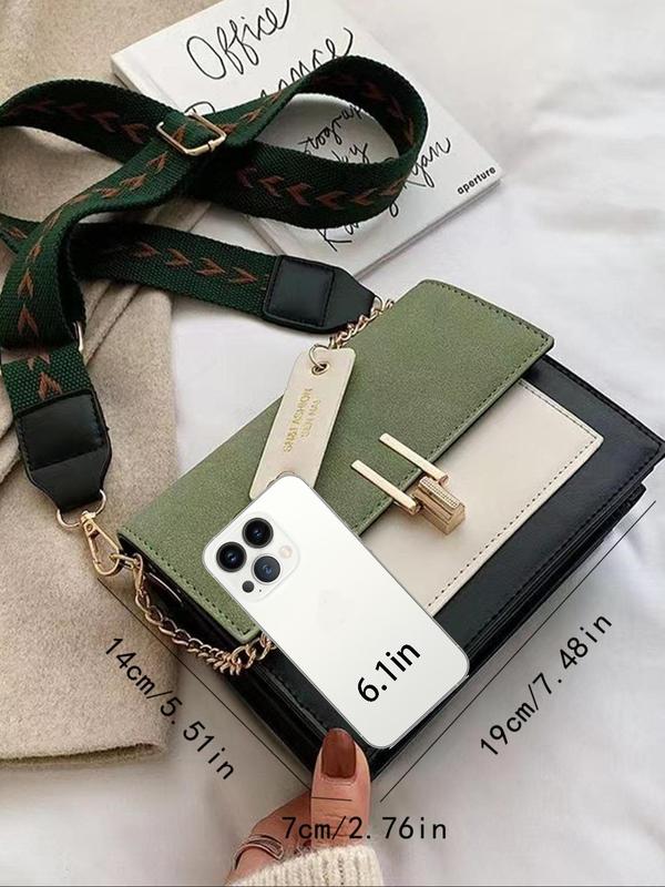 Women's Fashion Colorblock PU Leather Crossbody Bag, Casual Versatile Chain Decor Shoulder Bag for Daily Used, Trendy All-match Commuter Bag