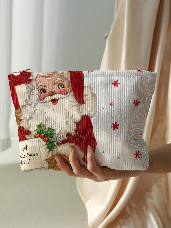 Christmas Style Santa Claus Pattern Makeup Bag, Casual Fashion Multi-functional Storage Bag, Travel Makeup Bag, Suitable for Women & All Kinds Of Occasions