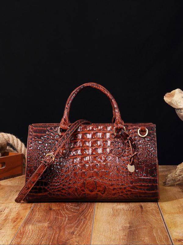 Women's Fashion Crocodile Embossed Handbag, Casual Versatile Zipper Shoulder Bag for Daily Used, Trendy High-quality Daily Commuting Bag, Girl Fashionable Bag