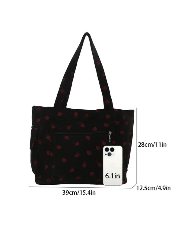 Women's Strawberry Pattern Tote Bag, Large Capacity Shoulder Bag, Casual Trendy Versatile High-quality Daily Commuting Bag, Girl Fashionable Shopping Bag