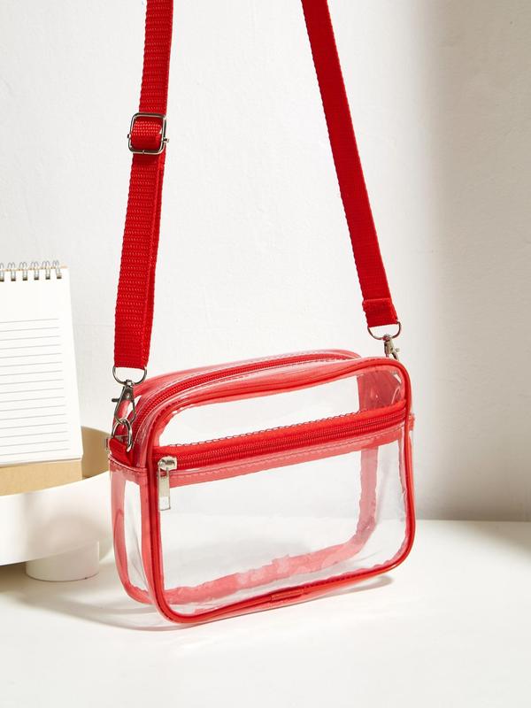 Casual Matching Transparent Crossbody Bags for Women, Summer 2024 Trendy Simple Pvc Zipper Shoulder Bag with Adjustable Strap, Female Simple Purse Square Bag for Travel, Vacation, Suitable for Gifts