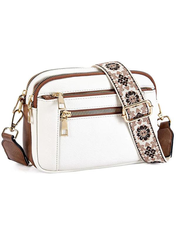 Women's Fashionable Embroidering Chain Decorated Crossbody Bag, Casual Versatile Shoulder Bag for Daily Used, Trendy All-match Commuter Bag