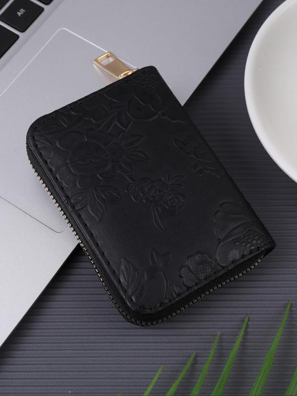 Women's Floral Embossed Zipper Short Wallet, 2024 New Style Large Capacity Multi Card Slot Card Bag, Portable Coin Purse for Daily Used