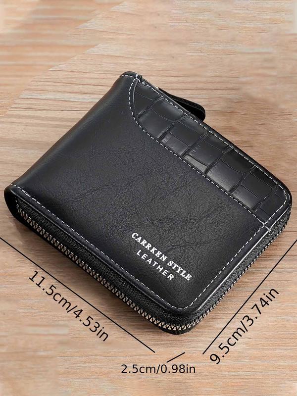 Men's Street Style Patchwork Zipper Small Wallet As Birthday Gift, Casual Trendy Wallet with Card Slots, Fashionable Wallet for Daily Use Summer 2024, Fall Outfits, Fall Freshness