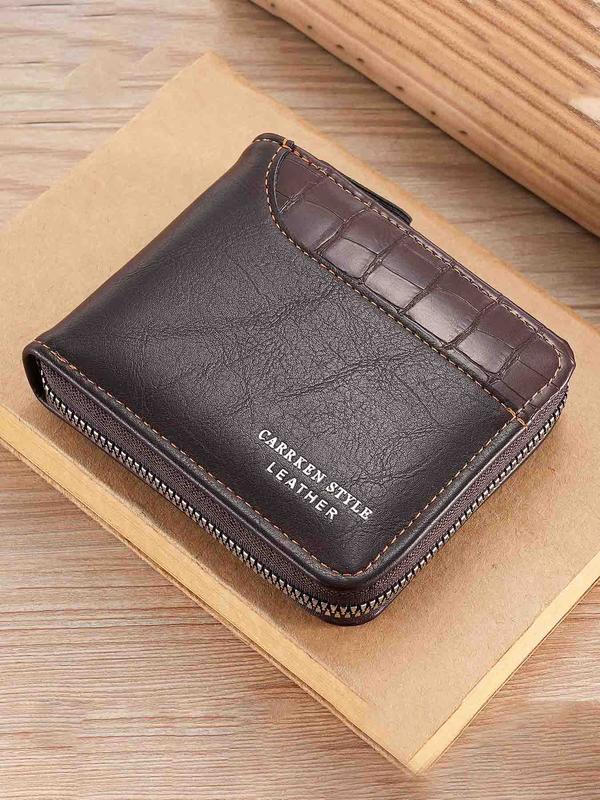 Men's Street Style Patchwork Zipper Small Wallet As Birthday Gift, Casual Trendy Wallet with Card Slots, Fashionable Wallet for Daily Use Summer 2024, Fall Outfits, Fall Freshness