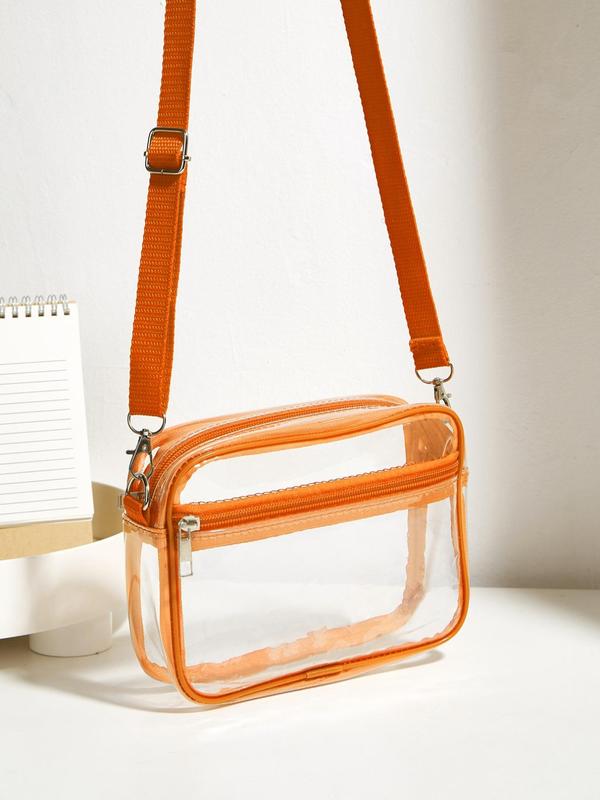 Casual Matching Transparent Crossbody Bags for Women, Summer 2024 Trendy Simple Pvc Zipper Shoulder Bag with Adjustable Strap, Female Simple Purse Square Bag for Travel, Vacation, Suitable for Gifts