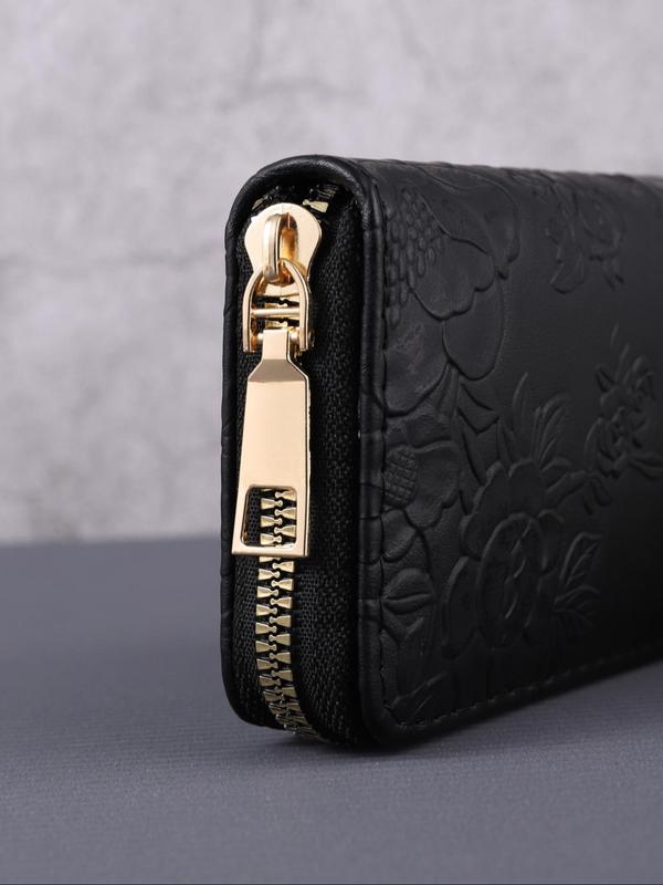 Women's Floral Embossed Zipper Short Wallet, 2024 New Style Large Capacity Multi Card Slot Card Bag, Portable Coin Purse for Daily Used