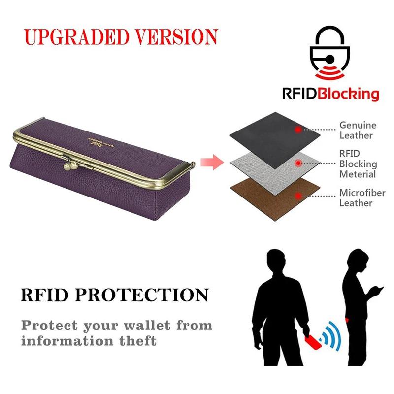 Royal Bagger Genuine Leather Fashion Glasses Case - RFID Blocking, Fashion Pencil Bag with Kiss Lock, Coin Purse for Women 2135