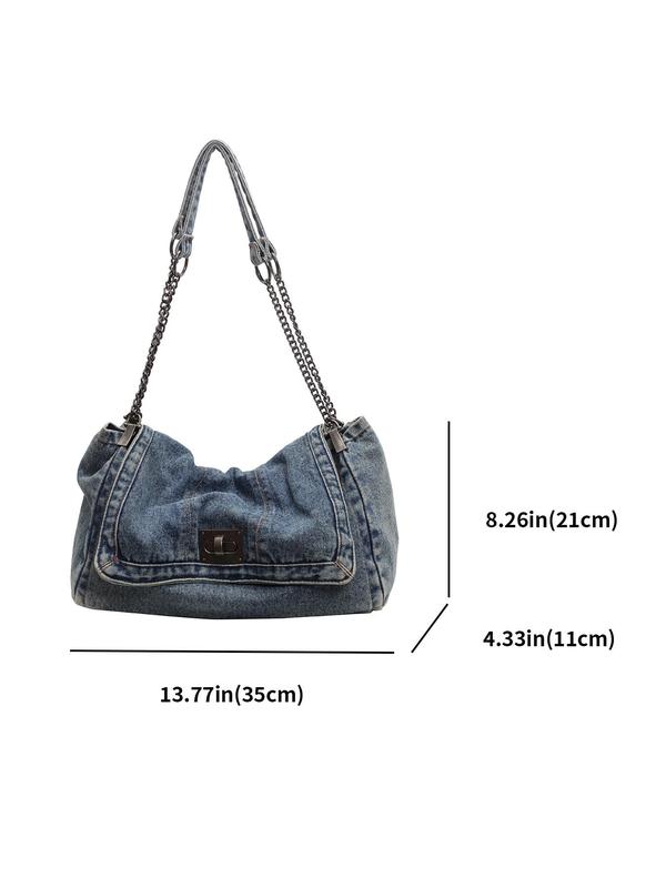 Women's Denim Tote Bag, Fashionable Large Capacity Shoulder Bag for Work & Daily Used, Casual Trendy Versatile High-quality Daily Commuting Bag