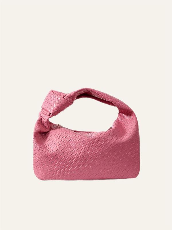 Summer Temperament Elegant Solid Color Knot Design Handbag, Fashion Pu Leather Zipper Handbag for Work & Daily Used, Casual Versatile High-quality Daily Commuting Bag