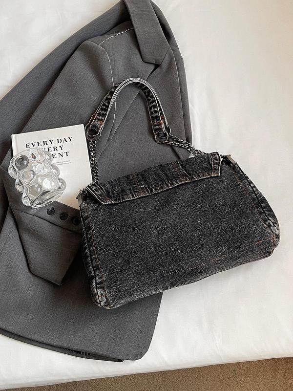 Women's Denim Tote Bag, Fashionable Large Capacity Shoulder Bag for Work & Daily Used, Casual Trendy Versatile High-quality Daily Commuting Bag