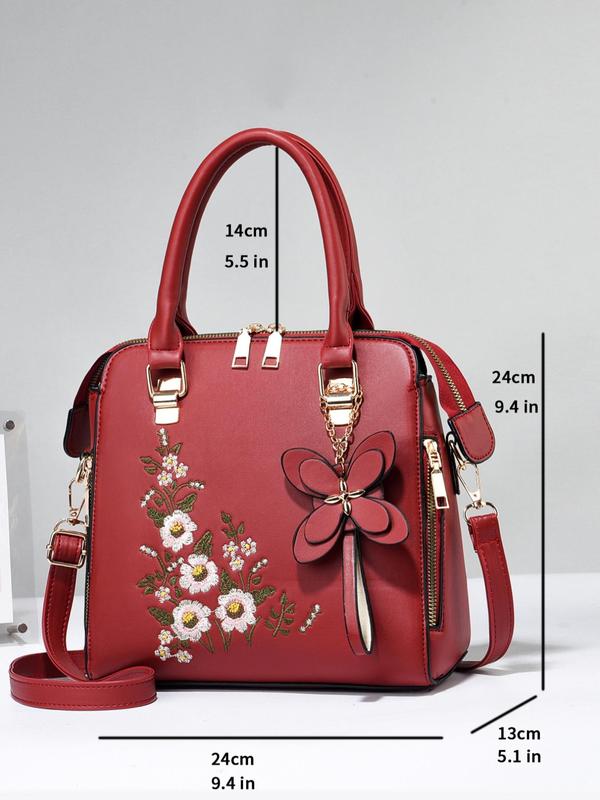 Women's Fashion Floral Pattern Handbag, 2024 Summer Trendy Casual Pu Leather Zipper Square Bag, All-match Tote Bag Commuter Bag for Work & Daily Used, Daily Clothing Decor