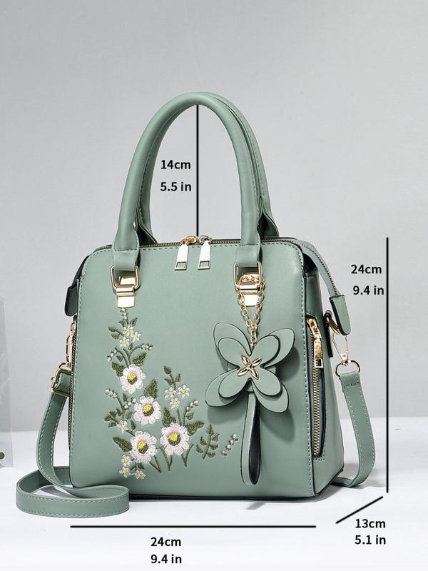 Women's Fashion Floral Pattern Handbag, 2024 Summer Trendy Casual Pu Leather Zipper Square Bag, All-match Tote Bag Commuter Bag for Work & Daily Used, Daily Clothing Decor