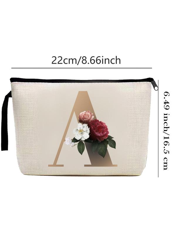 Floral & Letter Pattern Cosmetic Bag, Fashionable Zipper Makeup Bag, Versatile Storage Pouch, Chic All-match Bag for Women & Girls