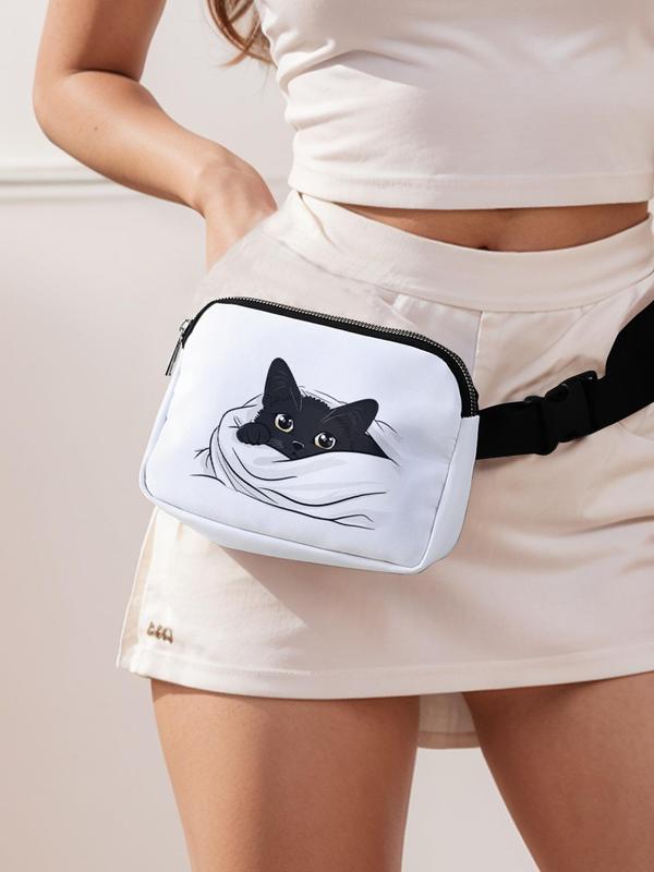 Cute Cat Pattern Fanny Pack, Large Capacity Travel Organizer, Portable Travel Crossbody Bag, Casual and Stylish Crossbody Bag with Zipper Closure