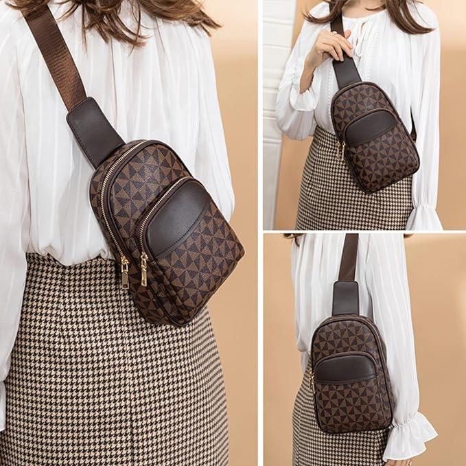 Sling Crossbody Chest Bag - Brown Leather