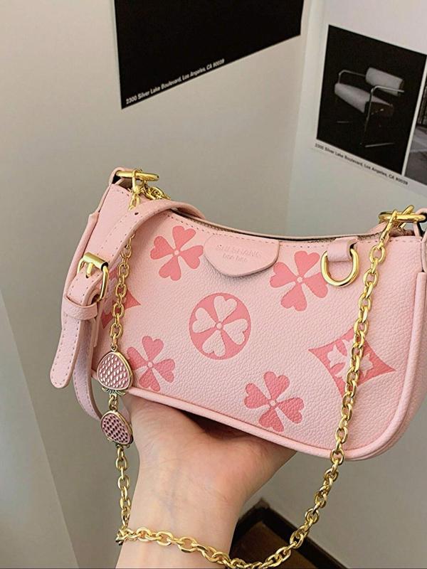 Women's Fashionable Floral Pattern Crossbody Bag, Casual PU Leather Zipper Shoulder Bag for Daily Used, Trendy Versatile High-quality Daily Commuting Bag