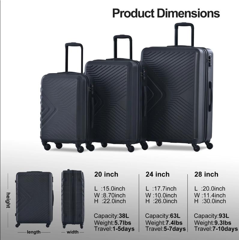 3 Piece Hardshell Luggage Set Hardside Lightweight Suitcase with TSA Lock Spinner Wheels 20in24in28in