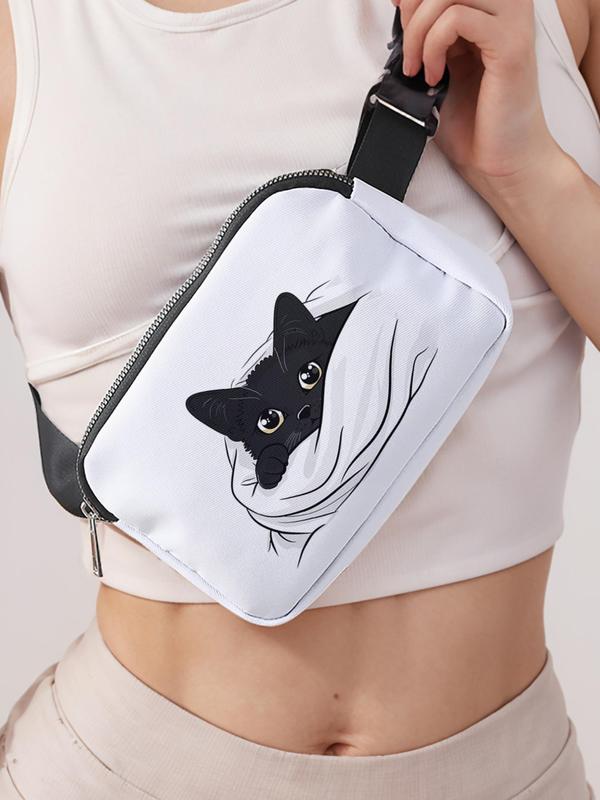 Cute Cat Pattern Fanny Pack, Large Capacity Travel Organizer, Portable Travel Crossbody Bag, Casual and Stylish Crossbody Bag with Zipper Closure