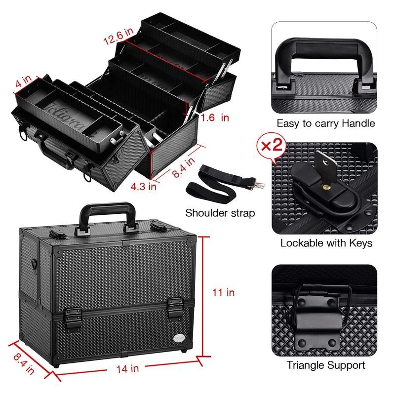 Extra Large Makeup Case Organizer 6 Trays Cosmetic Train Cases Storage Professional Makeup Box with Lock and Compartments Faquenc