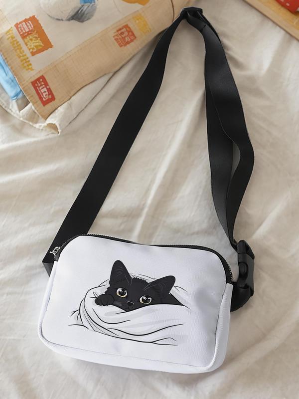 Cute Cat Pattern Fanny Pack, Large Capacity Travel Organizer, Portable Travel Crossbody Bag, Casual and Stylish Crossbody Bag with Zipper Closure