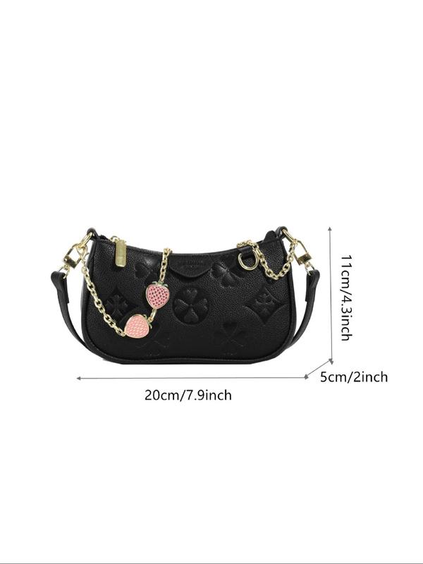 Women's Fashionable Floral Pattern Crossbody Bag, Casual PU Leather Zipper Shoulder Bag for Daily Used, Trendy Versatile High-quality Daily Commuting Bag