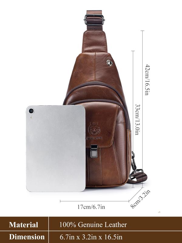 Men's Solid Zipper Chest Bag, Vintage Leather Sling Bag for Daily Use, Versatile Crossbody Bags