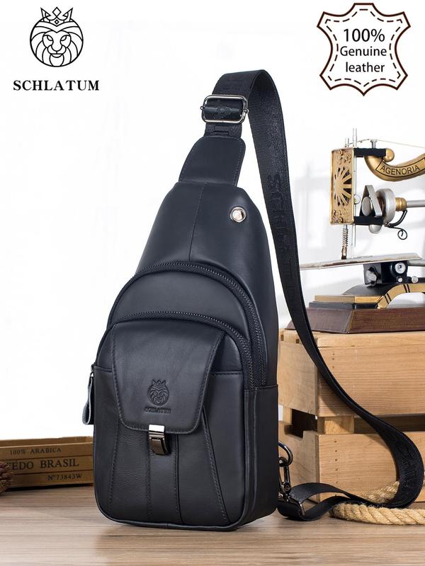 Men's Solid Zipper Chest Bag, Vintage Leather Sling Bag for Daily Use, Versatile Crossbody Bags