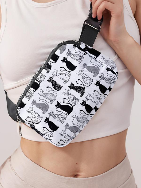 Cute Cat Pattern Fanny Pack, Large Capacity Travel Organizer, Portable Travel Crossbody Bag, Casual and Stylish Crossbody Bag with Zipper Closure