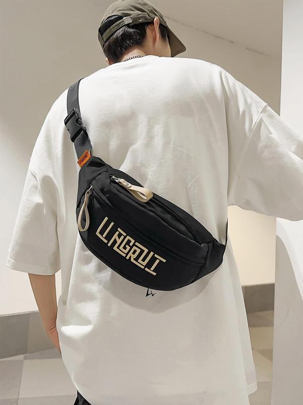 Men's Letters Embroidering Bum Bag, Fashion Lightweight Waterprood Chest Bag for Daily Outdoor Travel, Casual Trendy Versatile High-quality Daily Commuting Bag