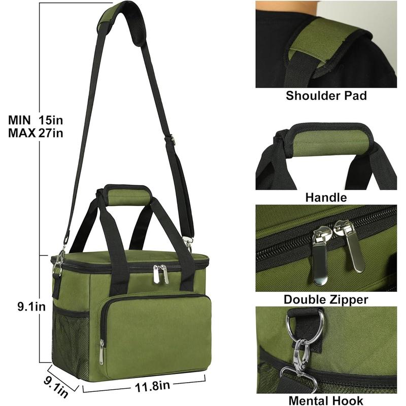 Lunch Box for Men Women,Insulated Lunch Bag Cooler Bag,Leak-Proof Large Beach Cooler Adult Lunch Box for Work Picnic Travel, Large Size, Army Green