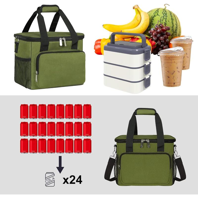 Lunch Box for Men Women,Insulated Lunch Bag Cooler Bag,Leak-Proof Large Beach Cooler Adult Lunch Box for Work Picnic Travel, Large Size, Army Green